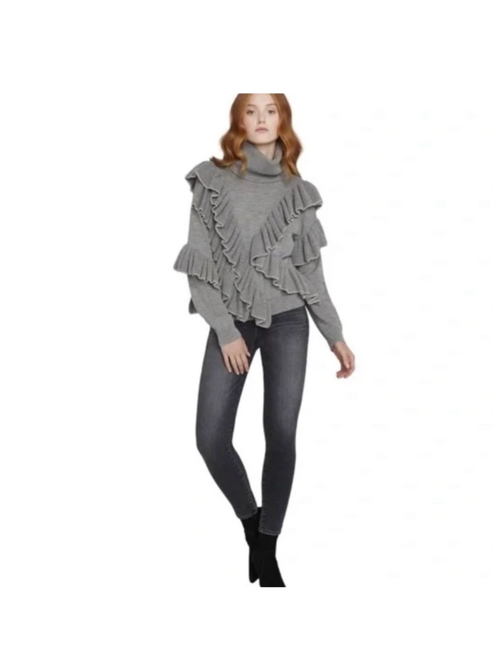 Alice + Olivia Gray Ruffle Turtleneck Sweater